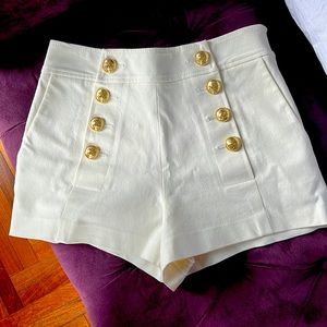 Derek Lam Crosby High-waisted Off White Shorts with Gold Buttons